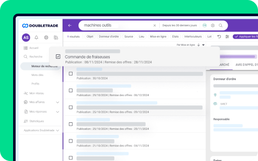 Interface de recherche des appels d'offres de machines industrielles